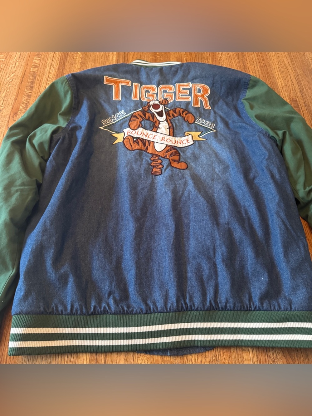 Disney BoxLunch Tigger Denim Varsity Bomber Jacket Large